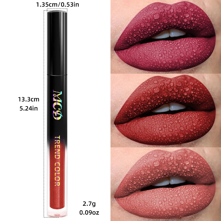 “19-Color Matte Velvet Lip Gloss – Waterproof Liquid Lipstick, Nude to Black Shades” - Dazzory