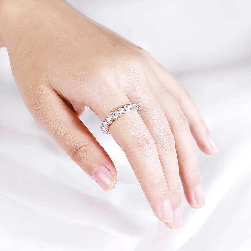 “Full Moissanite wedding band, 2-5mm, 925 sterling silver, classic eternity ring.”