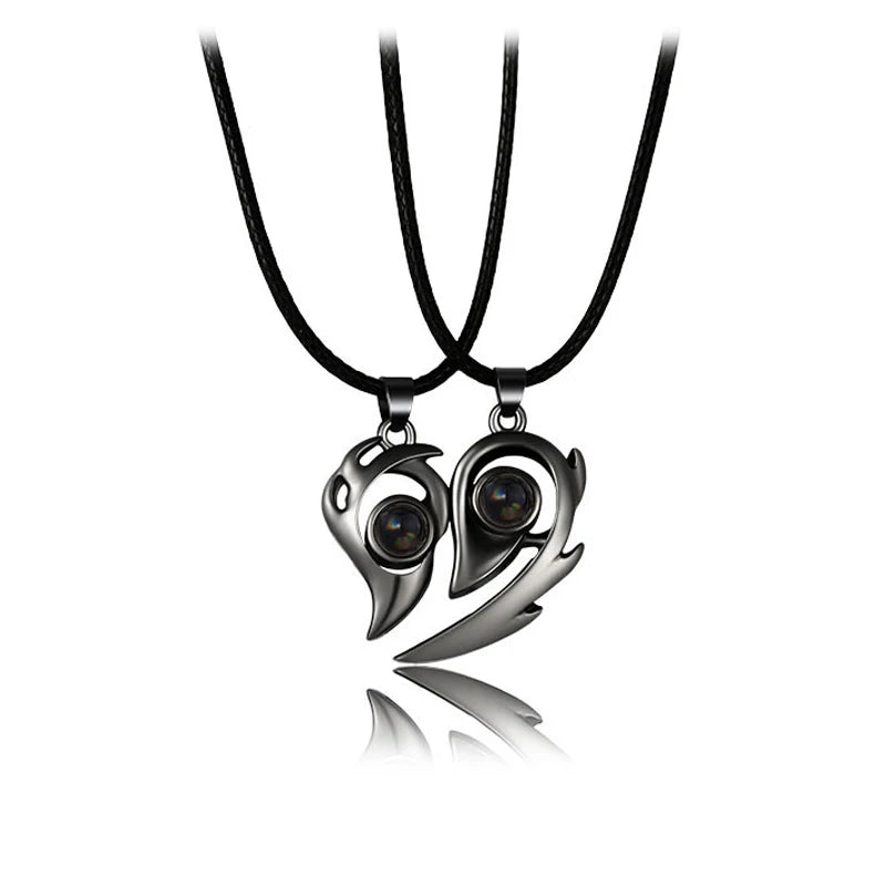 “Simple Couple Pendant Necklace – Electrocardiogram & Magnetic Heart Design, Valentine’s Day Gift”