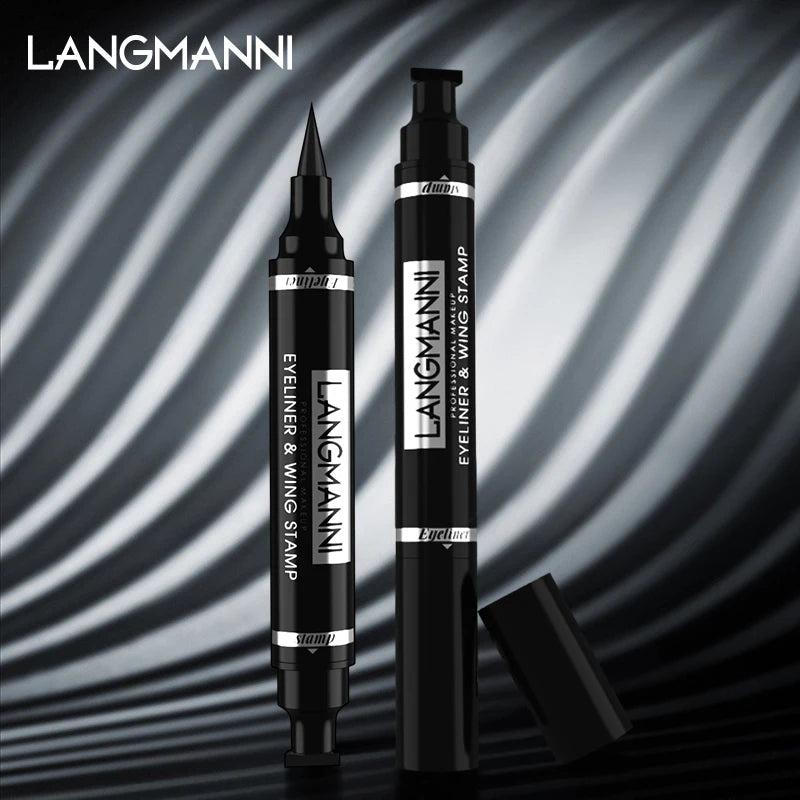 “Dual-Ended Waterproof Black Eyeliner Pen, Smudge-Proof, Long-Lasting, Precision Tip.”