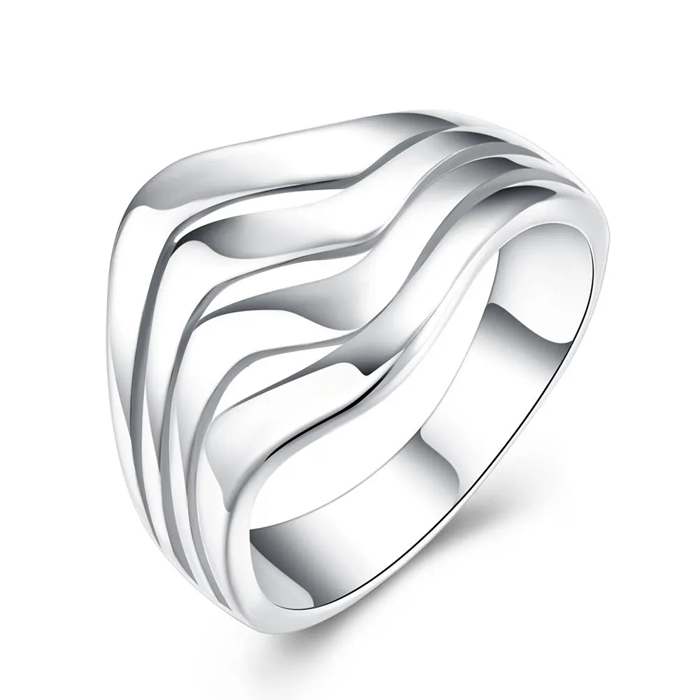 “Smooth four-line silver ring, unisex, perfect for weddings, parties, and gifts.”
