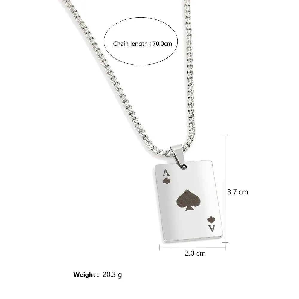 “2Piece Hip Hop Stainless Steel Poker Card Ace of Spades Necklace - Unisex Jewelry.”
