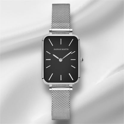 “Square Women’s Stainless Steel Mesh Strap Watch, Rose Gold, Japanese Movement, Fashion.”