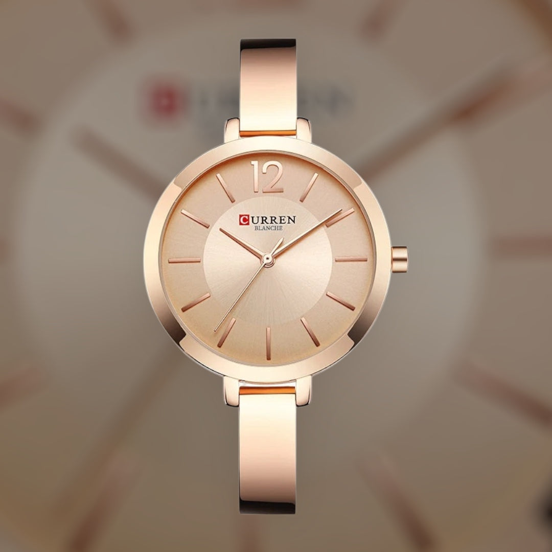 “Fashion Gold Women’s Watch, Stainless Steel, Ultra-Thin Quartz, Romantic Clock.”