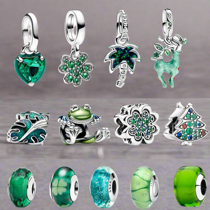 “925 Sterling Silver Green Monstera Leaves & Frog Dangle Charm - Fits Necklace & Bracelet.”