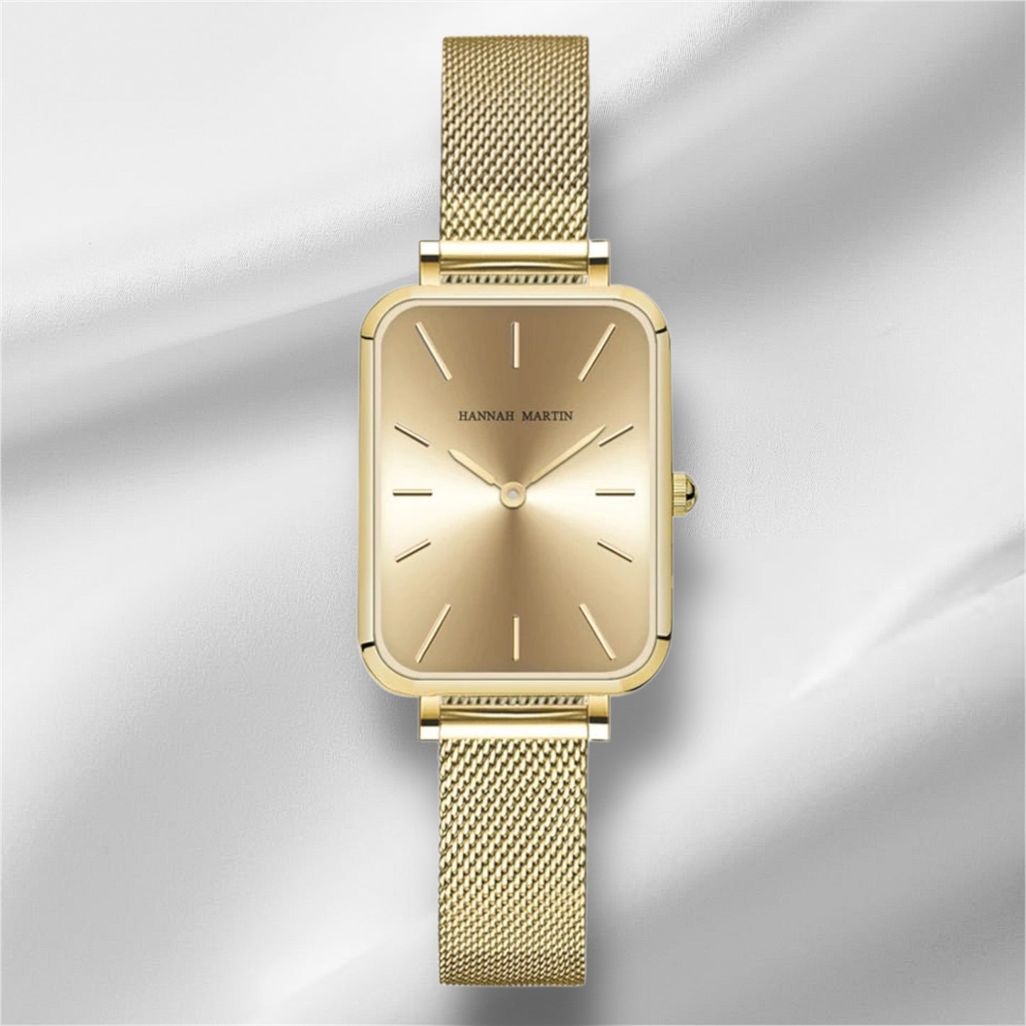“Square Women’s Stainless Steel Mesh Strap Watch, Rose Gold, Japanese Movement, Fashion.”