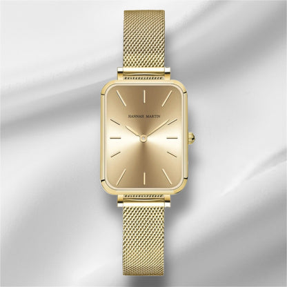 “Square Women’s Stainless Steel Mesh Strap Watch, Rose Gold, Japanese Movement, Fashion.”