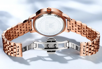 “Love Diamond Inlaid Steel Band Women’s Quartz Watch Elegant Fashion Timepiece.”
