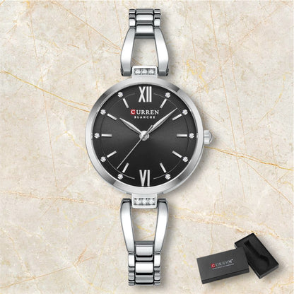 “Luxury Quartz Watch, Rhinestones, Stainless Steel Band, Fashionable Women’s Charming Wristwatch.”