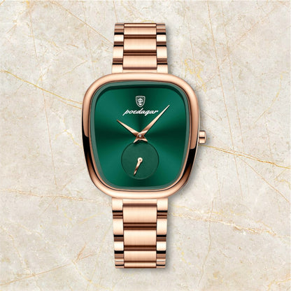 “Luxury Waterproof Stainless Steel Quartz Watch for Women, Elegant High-Quality Timepiece.”