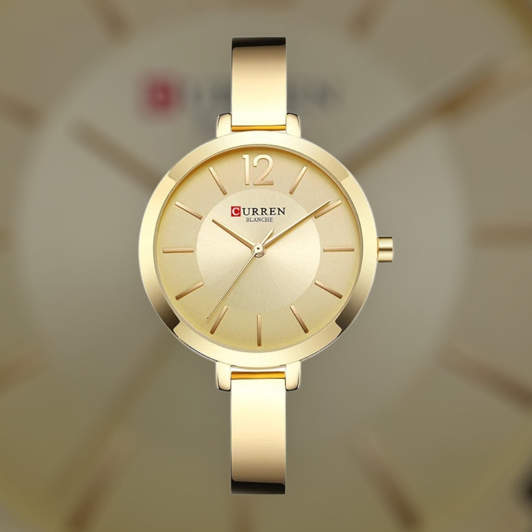“Fashion Gold Women’s Watch, Stainless Steel, Ultra-Thin Quartz, Romantic Clock.”