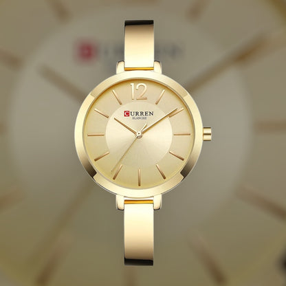 “Fashion Gold Women’s Watch, Stainless Steel, Ultra-Thin Quartz, Romantic Clock.”