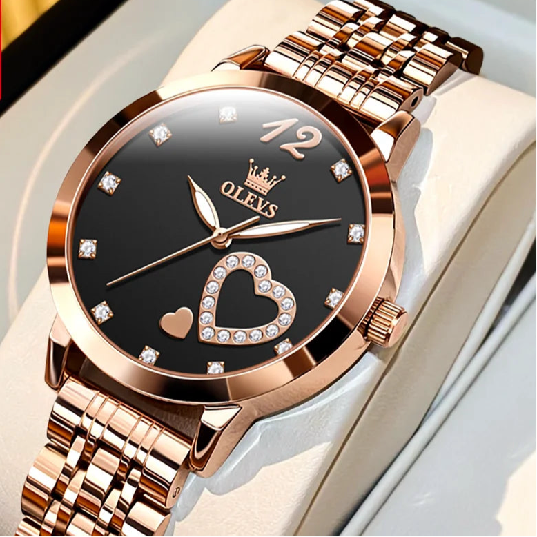 “Love Diamond Inlaid Steel Band Women’s Quartz Watch Elegant Fashion Timepiece.”