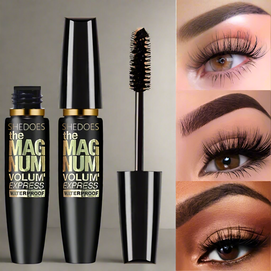 “4D black mascara: thickening, lengthening, curling, waterproof liquid fiber formula.”