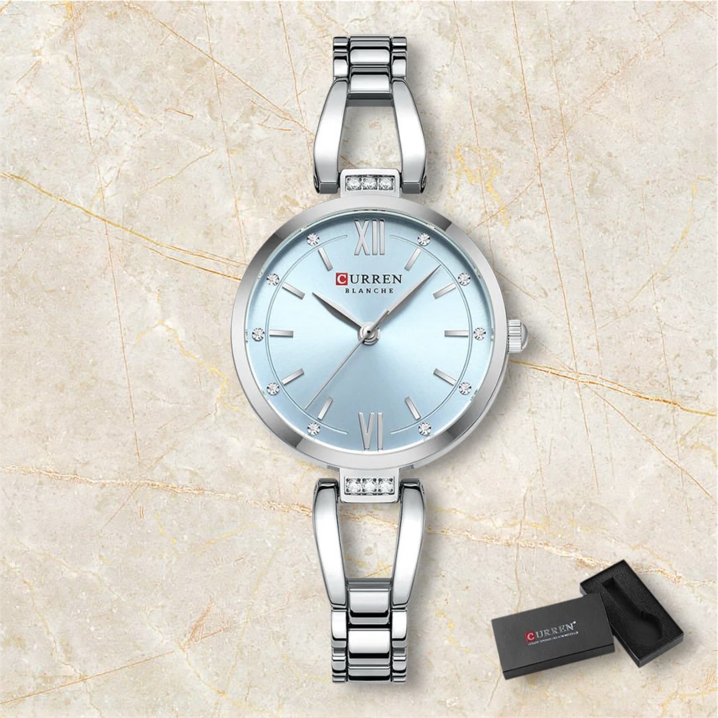 “Luxury Quartz Watch, Rhinestones, Stainless Steel Band, Fashionable Women’s Charming Wristwatch.”