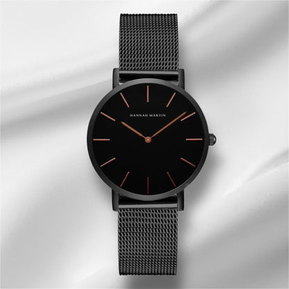 “Rose gold women’s bracelet watch, stainless steel mesh, simple, Japanese quartz.”