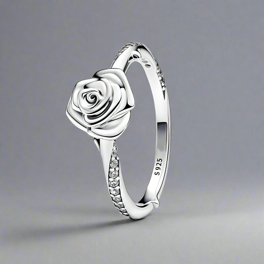 “925 sterling silver rose flower ring, exquisite design, perfect for weddings and parties.”