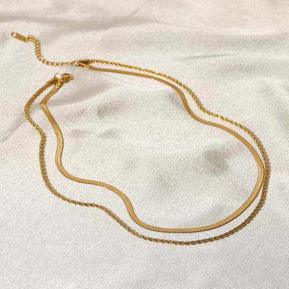 “18K Gold Plated Flat Snake Chain Necklace – Stainless Steel Layered Jewelry Gift”