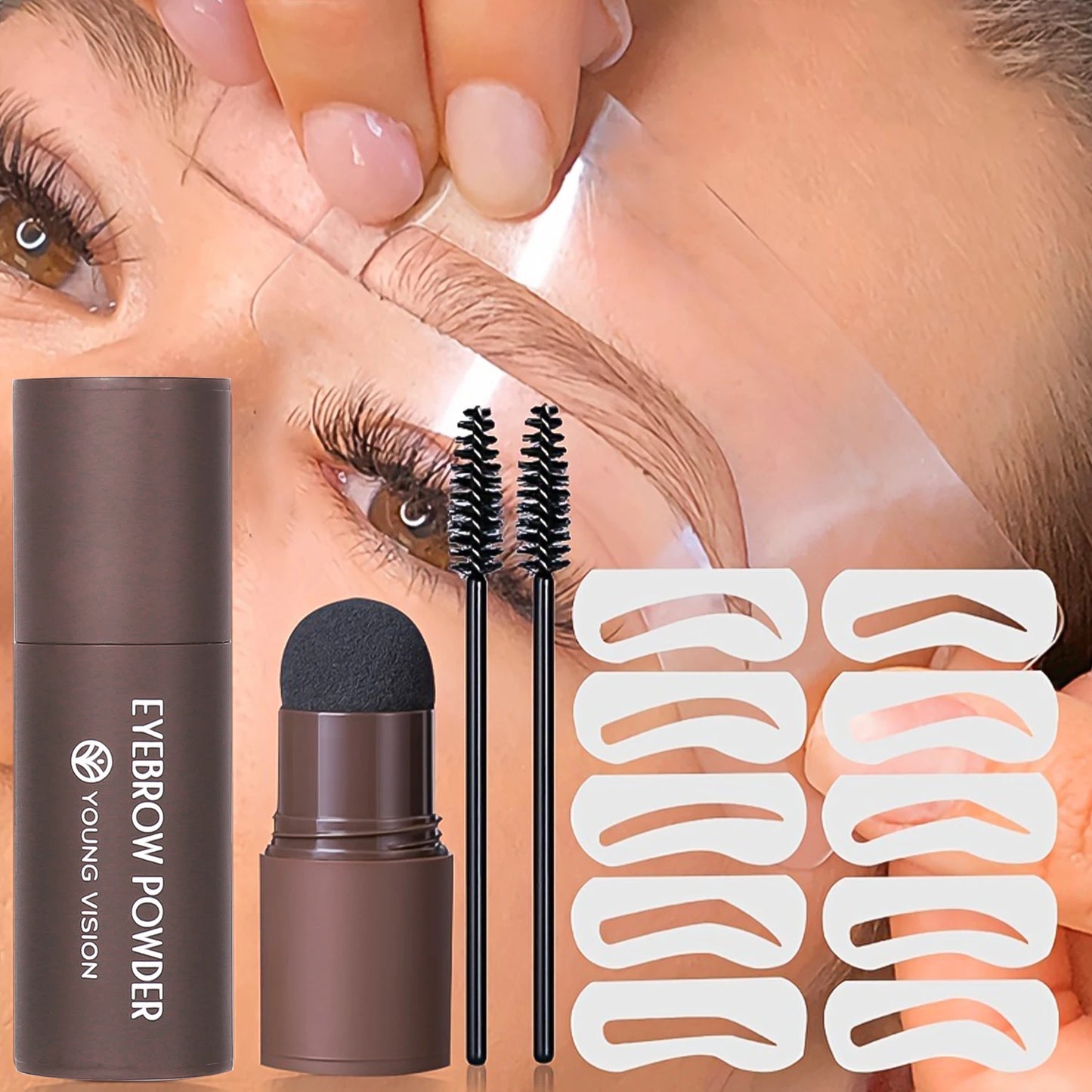 “Eyebrow Stamp Stencil Kit – 1 Stamp, 10 Shapes, Long-Lasting, Waterproof Brow Makeup”