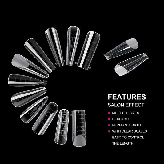 “145pcs Matte Nail Dual Forms, Clear Builder Molds for Poly Gel Extensions.”