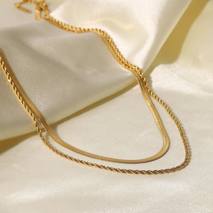 “18K Gold Plated Flat Snake Chain Necklace – Stainless Steel Layered Jewelry Gift”