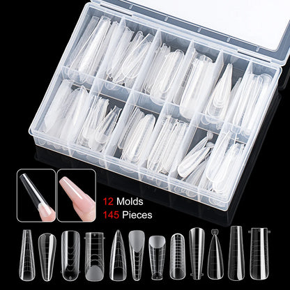 “145pcs Matte Nail Dual Forms, Clear Builder Molds for Poly Gel Extensions.”