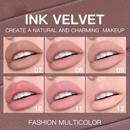 “12-Color Velvet Lip Gloss Matte, Long-Lasting Nude, Natural Look Finish”