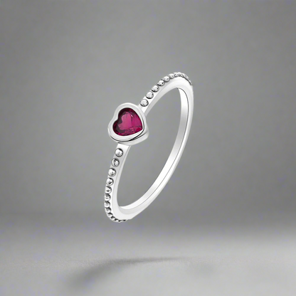 “Red heart 925 sterling silver ring, elegant jewelry for weddings and parties.”
