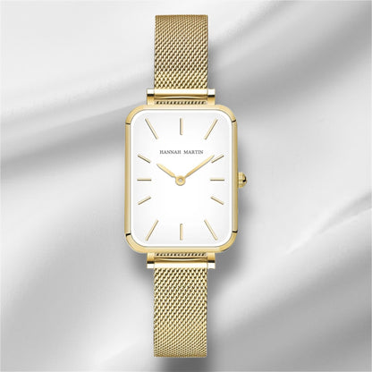 “Square Women’s Stainless Steel Mesh Strap Watch, Rose Gold, Japanese Movement, Fashion.”