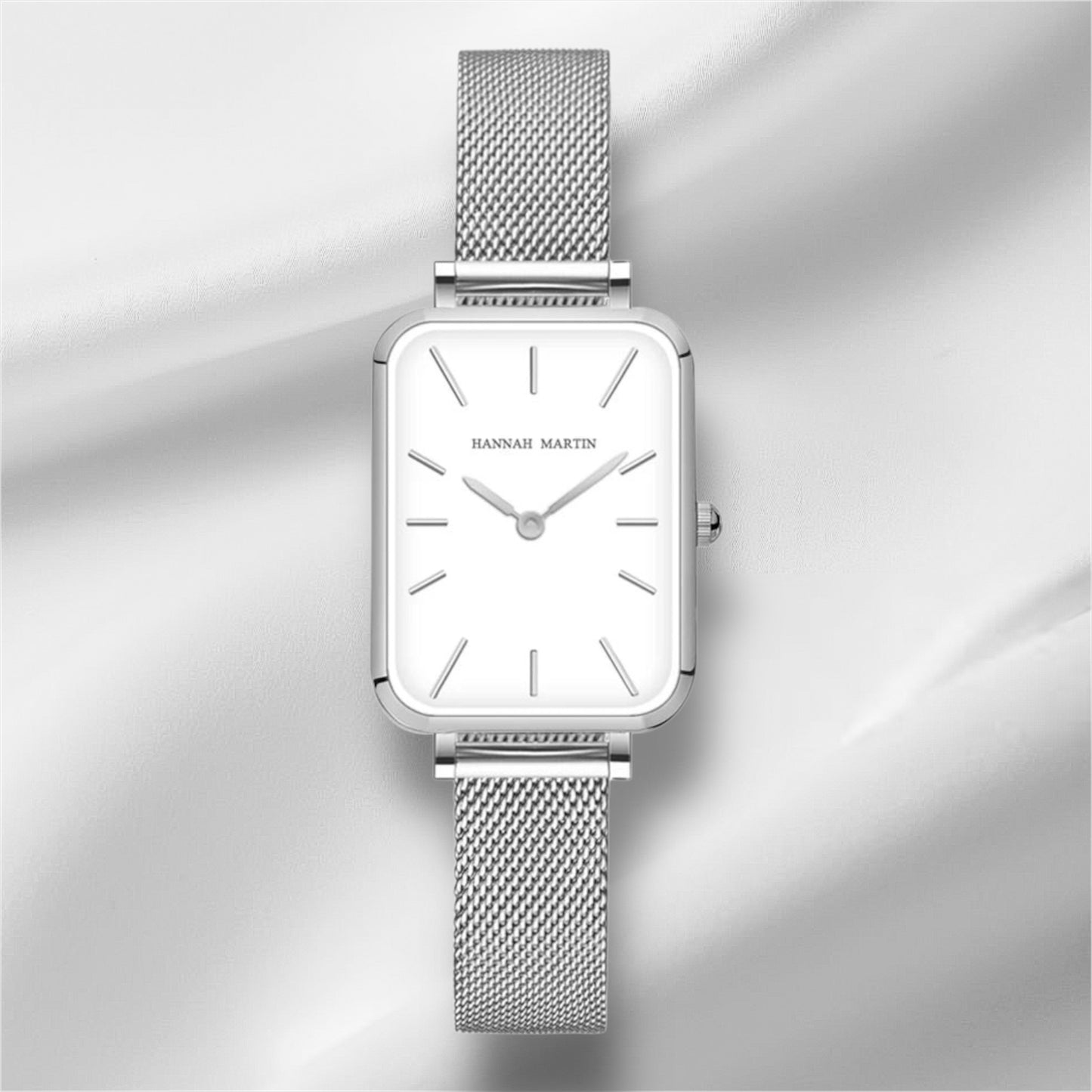 “Square Women’s Stainless Steel Mesh Strap Watch, Rose Gold, Japanese Movement, Fashion.”