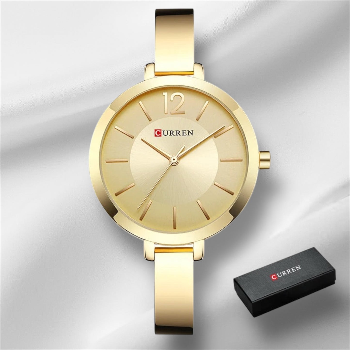 “Fashion Gold Women’s Watch, Stainless Steel, Ultra-Thin Quartz, Romantic Clock.”