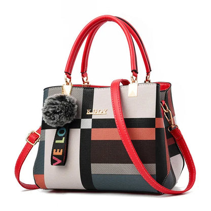 “Luxury women’s plaid handbag, stitching design, shoulder messenger tote, stylish and versatile.”