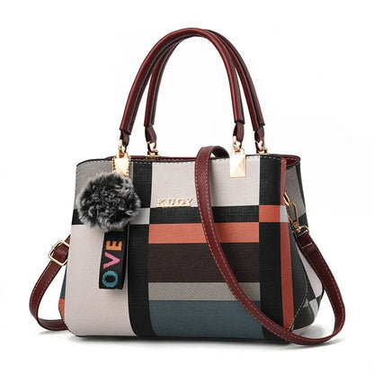 “Luxury women’s plaid handbag, stitching design, shoulder messenger tote, stylish and versatile.”
