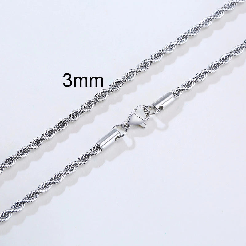 “Men’s Long Rope Necklace - Stainless Steel Minimalist Twist Chain, Gold & Silver.”