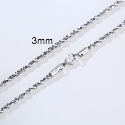 “Men’s Long Rope Necklace - Stainless Steel Minimalist Twist Chain, Gold & Silver.”