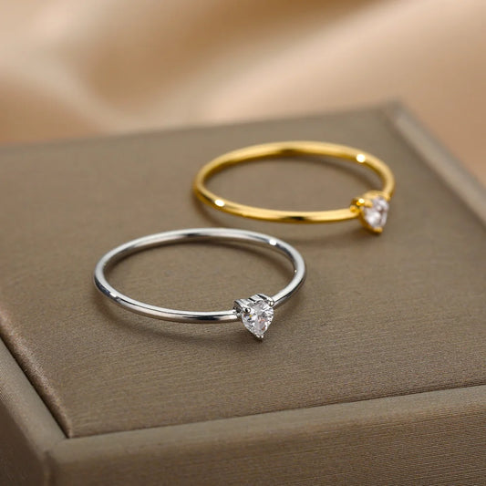 “Minimalist Zircon Heart Ring for Women, Stainless Steel, Dainty Valentine Gift, Free Shipping.”