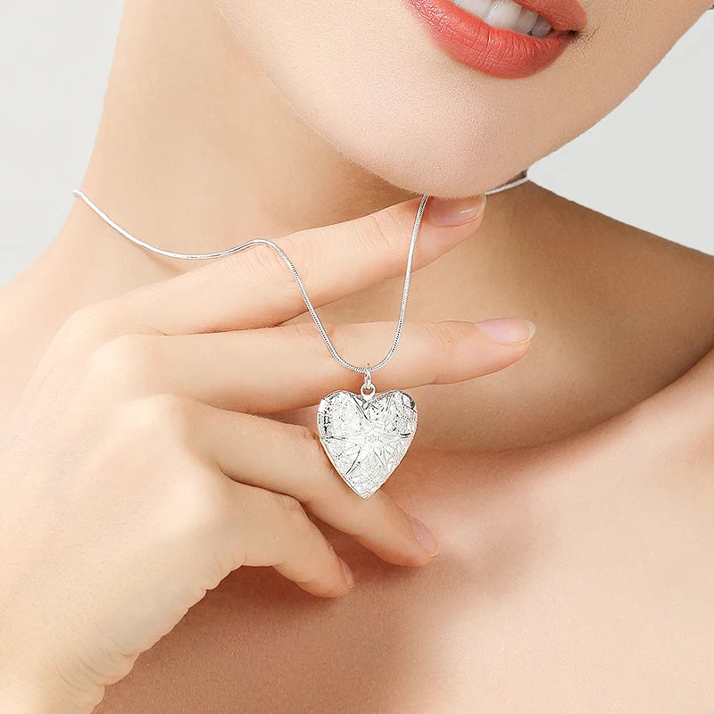 “925 Sterling Silver Photo Frame Pendant Necklace - 18-24 Inch Snake Chain for Women.”