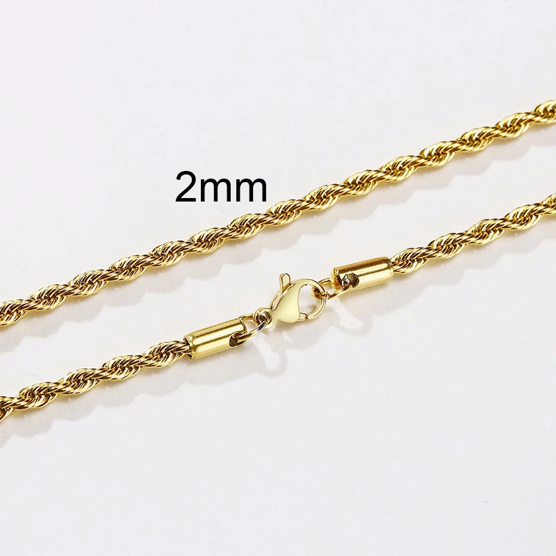 “Men’s Long Rope Necklace - Stainless Steel Minimalist Twist Chain, Gold & Silver.”
