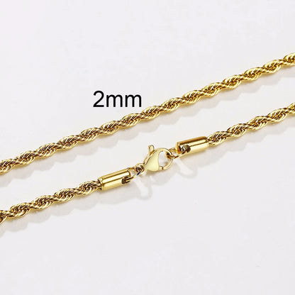 “Men’s Long Rope Necklace - Stainless Steel Minimalist Twist Chain, Gold & Silver.”