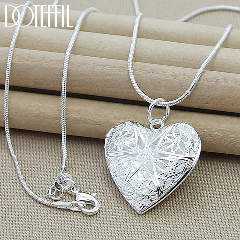 “925 Sterling Silver Photo Frame Pendant Necklace - 18-24 Inch Snake Chain for Women.”