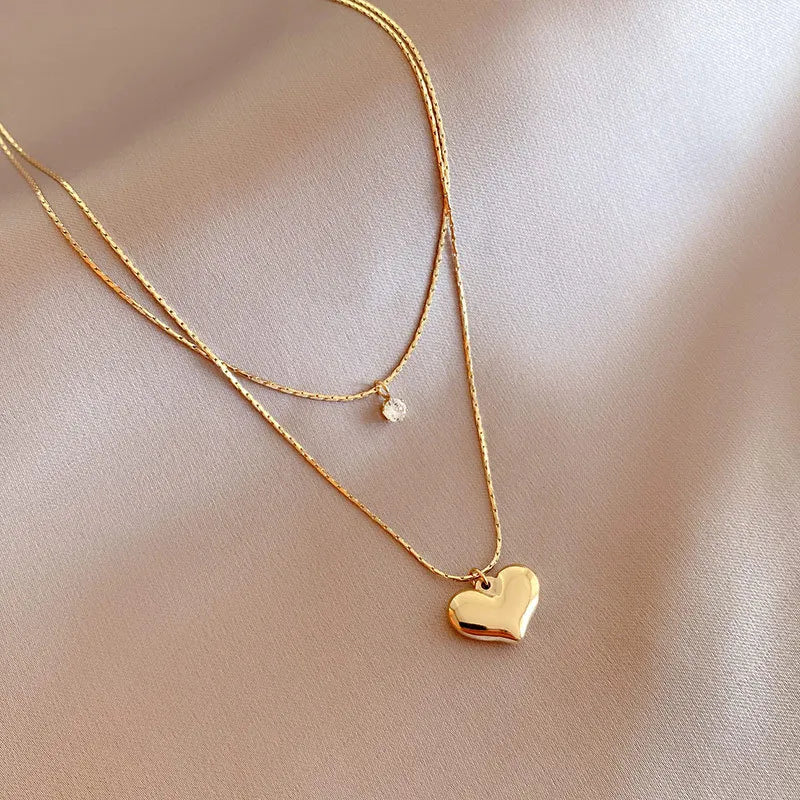 “XIYANIKE 316L Stainless Steel Double Layer Heart Pendant Necklace - Trendy Choker for Women.”