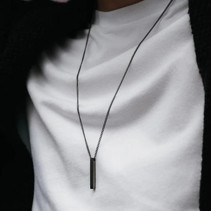 “Hot Classic Rectangle Pendant Necklace for Men - Black Stainless Steel Cuban Chain.”