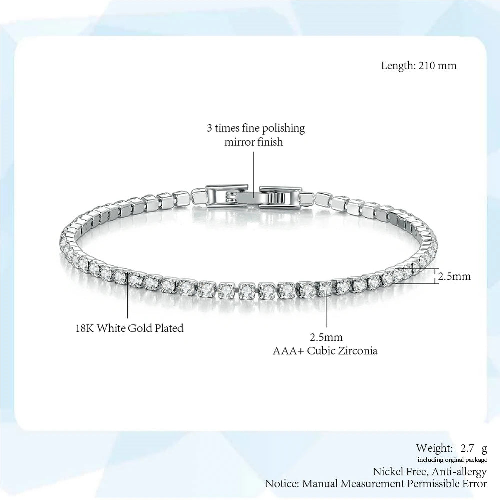 “2.5mm Zircon Tennis Bracelet for Women, Thin Chain Charm Wedding Jewelry”