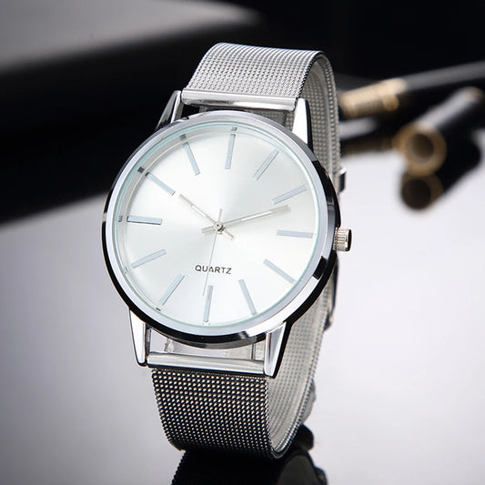 “Luxury Women’s Quartz Watch, Minimalist Silver Design, Stylish Business Accessory.”