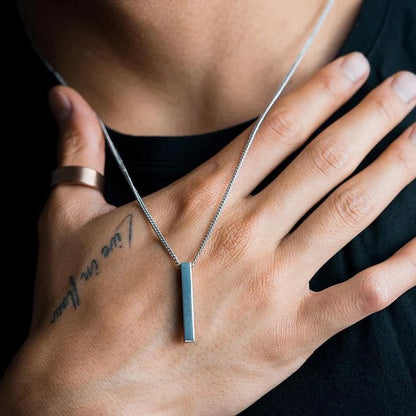“Hot Classic Rectangle Pendant Necklace for Men - Black Stainless Steel Cuban Chain.”