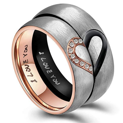 “Rose Gold Black Heart Couple Rings Stainless Steel Love Promise Rings for Couples.”