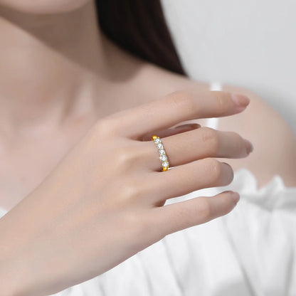 “Original 18K gold moissanite ring, 5 stones, stamped luxury engagement jewelry.”