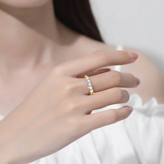 “Original 18K gold moissanite ring, 5 stones, stamped luxury engagement jewelry.”