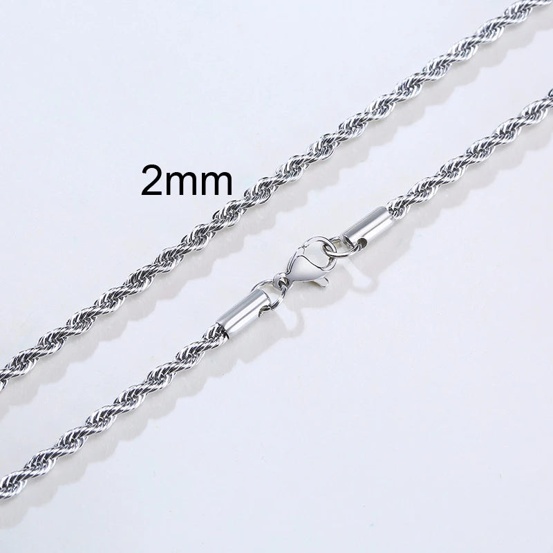 “Men’s Long Rope Necklace - Stainless Steel Minimalist Twist Chain, Gold & Silver.”