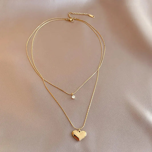 “XIYANIKE 316L Stainless Steel Double Layer Heart Pendant Necklace - Trendy Choker for Women.”
